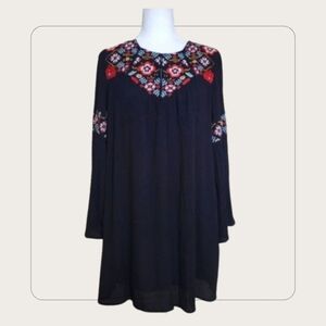 Blue Rain Francesca's Tunic Boho Embroidered Floral Black Bell